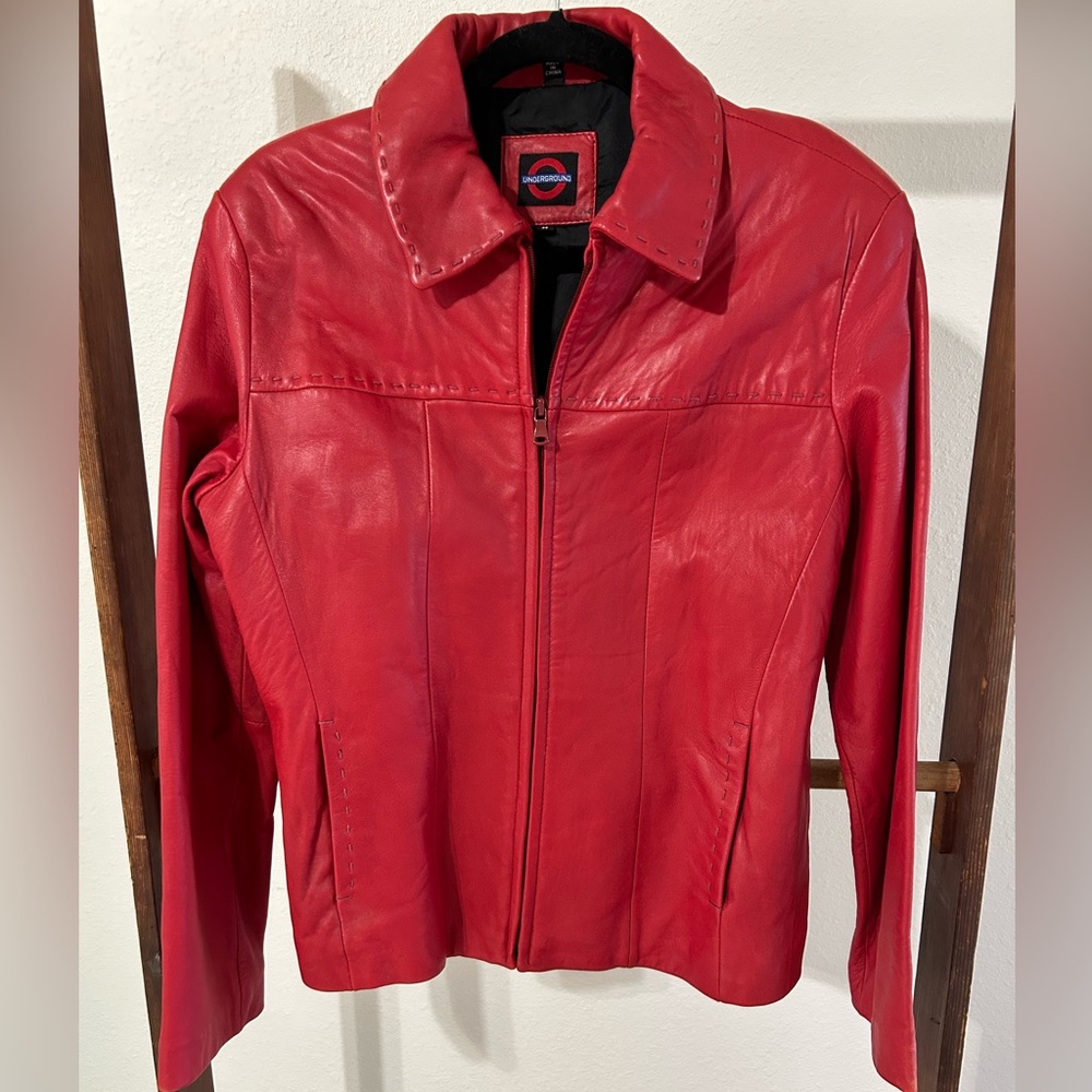 Underground Red Leather Jacket With Pockets Size Medium